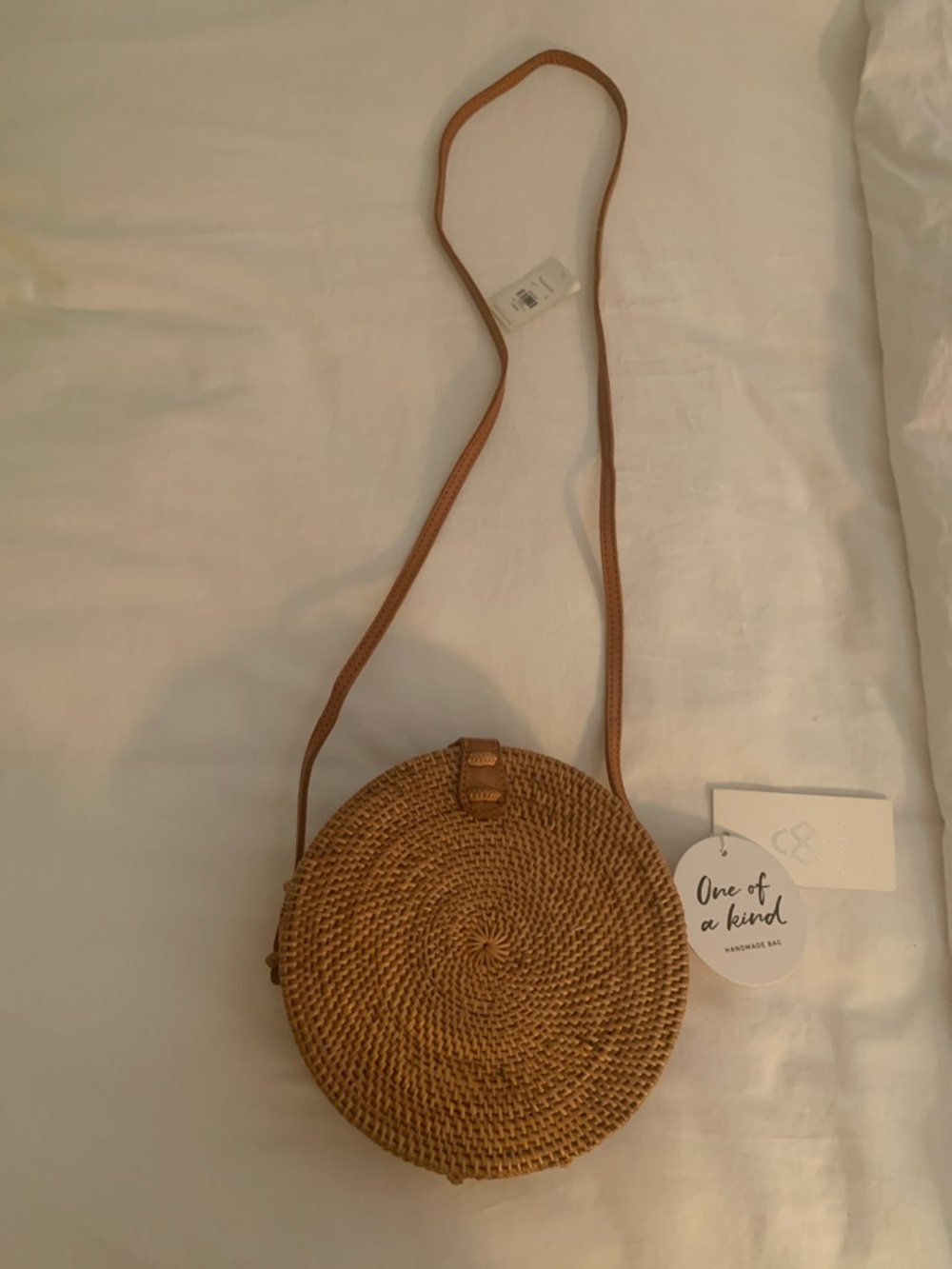 Handwoven Round Straw Crossbody Bag - Brown